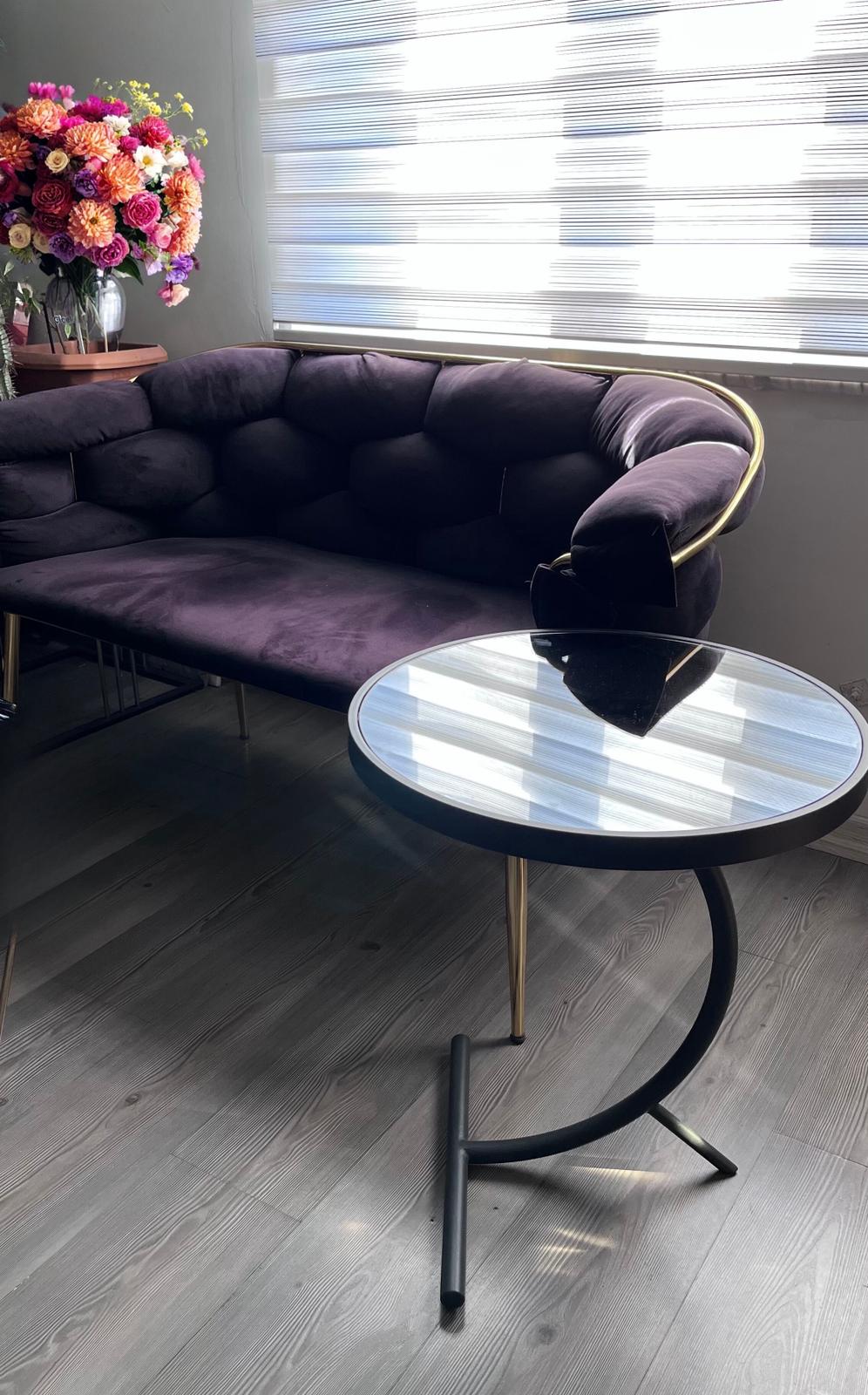 Modern Füme Aynalı Metal C Yan Sehpa