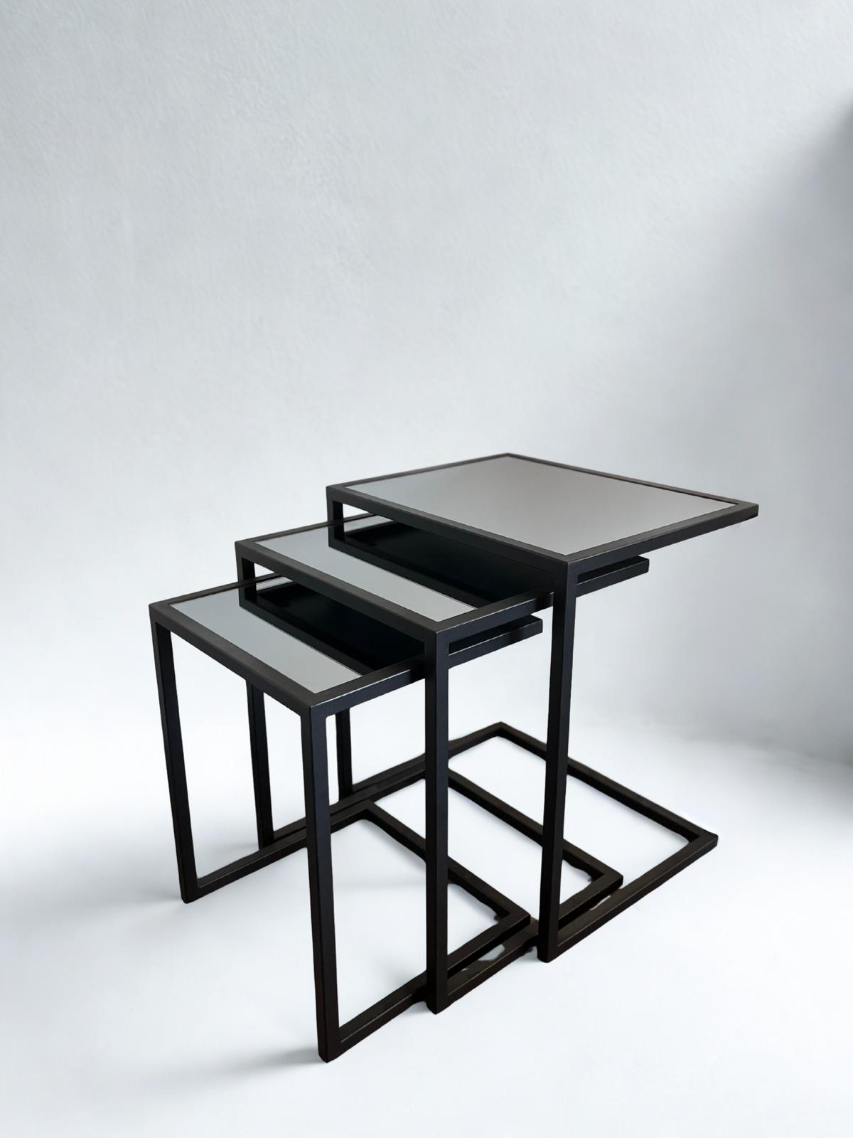 3'lü Metal&Cam Modern Zigon Sehpa